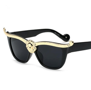 Oversized Cat Eye Sunglasses Women Brand Designer Lion Head Luxury Sun Glasses For Womens Gold